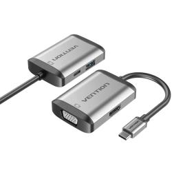 Conversor Vention TFAHB/ 1xUSB/ 1xHDMI/ 1xVGA/ 1xUSB Tipo-C PD/ Gris