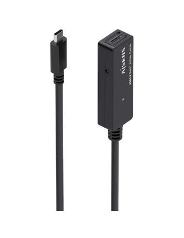 Cable alargador usb 3.2 con amplificador aisens a107-0869/ usb tipo-c macho - usb tipo-c hembra/ hasta 100w/ 20gbps/ 5m/ negro