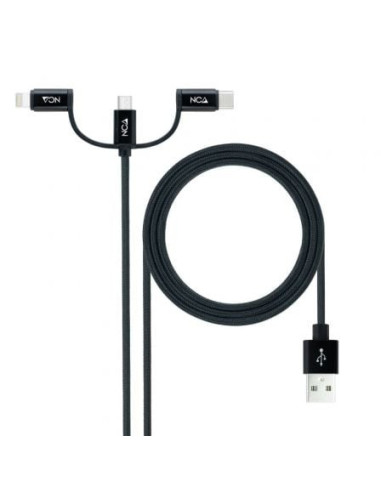 Cable usb 2.0 nanocable 10.01.3200/ lightning macho - micro usb macho/ usb tipo-c macho/ 1m/ negro