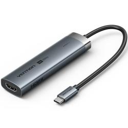 Docking USB Tipo-C Vention TGMHB/ 3xUSB/ 1xHDMI 4K/ 1xUSB Tipo-C PD/ Gris