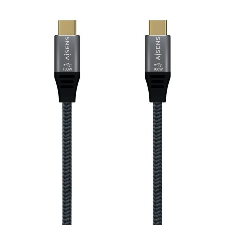 Cable usb 2.0 tipo-c aisens a107-0629 5a 100w/ usb tipo-c macho - usb tipo-c macho/ hasta 100w/ 480mbps/ 2m/ gris