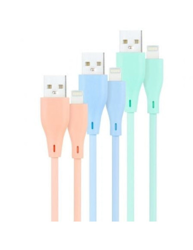 Cables usb 2.0 lightning nanocable 10.10.0401-a1/ usb macho - lightning macho/ 1m/ 3 unidades/ rosa, azul y verde