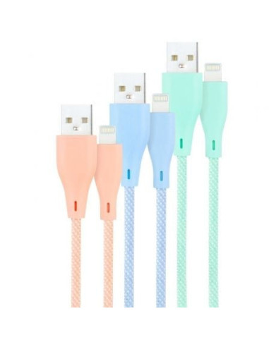 Cables usb 2.0 lightning nanocable 10.10.0401-co1/ usb macho - lightning macho/ 1m/ 3 unidades/ rosa, azul y verde