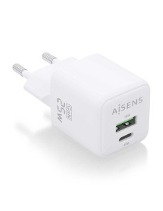 Cargador gan de pared aisens asch-25w2p014-w/ 1xusb tipo-c/ 1xusb/ 25w