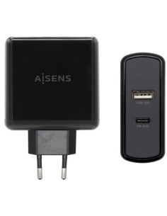 Cargador de pared aisens asch-2pd45a-bk/ 1xusb tipo-c/ 1x usb/ 57w