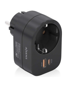 Enchufe aisens asps-1a1c07-bk/ 1 toma de corriente/ 1 usb tipo-c pd/ 1 usb/ negro