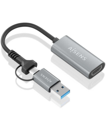 Conversor hdmi aisens a109-0913/ usb + usb tipo-c 3.1 macho - hdmi macho/ 15cm/ gris