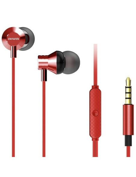 Auriculares intrauditivos aiwa estm-50rd/ con micrófono/ jack 3.5/ rojos