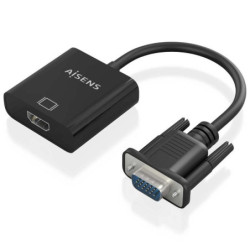 Cable conversor aisens a115-0873/ vga macho/ hdmi hembra - jack 3.5 hembra - microusb / 20cm/ negro