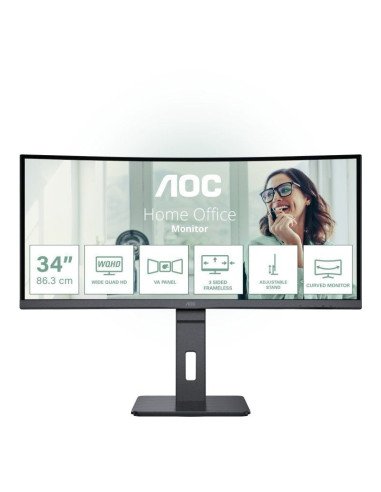 Monitor profesional curvo aoc cu34p3cv 34'/ wqhd/ multimedia/ regulable en altura/ negro