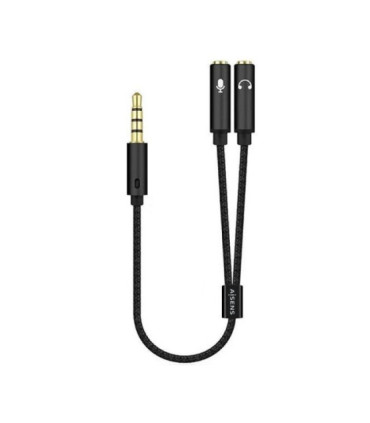 Cable estéreo aisens a128-0416/ jack 3.5 macho - 2x jack 3.5 hembra/ 25cm/ negro