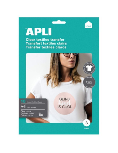 Papel transfer camisetas apli 4128/ din a4/ 10 hojas