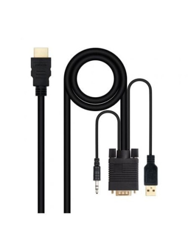 Cable conversor nanocable 10.15.4350/ hdmi macho - vga hembra - jack 3.5 macho - usb macho/ 1.8m/ negro