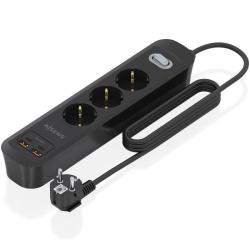 Regleta con Interruptor Aisens ASPS-2A2C11-BK/ 3 Tomas de Corriente/ 2 USB - 2 USB Tipo-C/ Cable 1.4m/ Negro