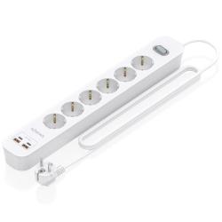 Regleta con Interruptor Aisens ASPS-2A2C16-W/ 6 Tomas de Corriente/ 2 USB - 2 USB Tipo-C/ Cable 1.4m/ Blanco