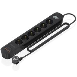 Regleta con Interruptor Aisens ASPS-2A2C17-BK/ 6 Tomas de Corriente/ 2 USB - 2 USB Tipo-C/ Cable 1.4m/ Negro