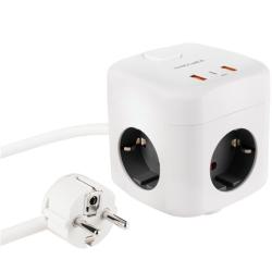 Regleta Nanocable 10.37.0011/ 3 Tomas de corriente/ 2 USB - 1 USB Tipo-C/ Cable 1.4m/ Blanca