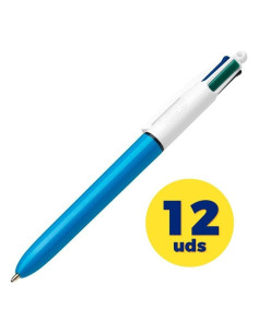 Caja de bolígrafos de tinta de aceite retráctil bic medium original 889969/ 12 unidades/ 4 colores de tinta/ cuerpo color azul