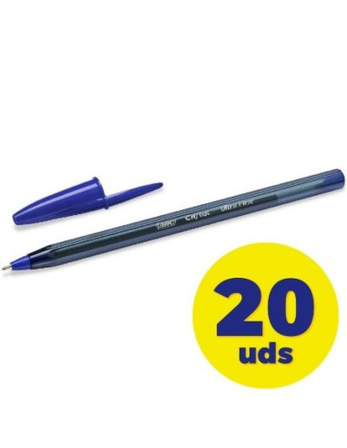 Caja de bolígrafos de tinta de aceite bic cristal exact ultrafine 992605/ 20 unidades/ azules