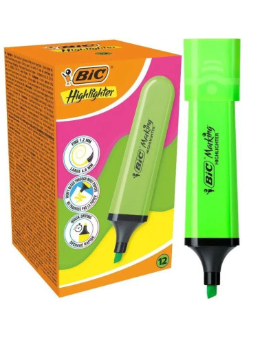 Caja de marcadores fluorescentes bic highlighter flat neón/ 12 unidades/ verdes