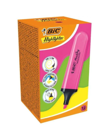 Caja de marcadores fluorescentes bic highlighter flat neón/ 12 unidades/ rosas