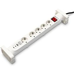 Regleta con interruptor Salicru SAFE 5S+/ 4 Tomas de corriente/ 1 Master/ 2 USB Tipo-C/ 1 USB/ Cable 1.4m/ Blanca