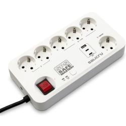 Regleta con interruptor Salicru SAFE MASTER+/ 5 Tomas de corriente/ 1 Master/ 2 USB Tipo-C/ 1 USB/ Cable 1.4m/ Blanca