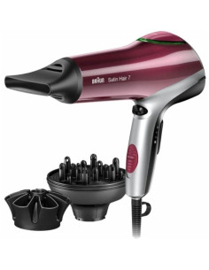 Secador braun satin hair 7 hd770e/ 2200w/ iónico/ rojo y plata