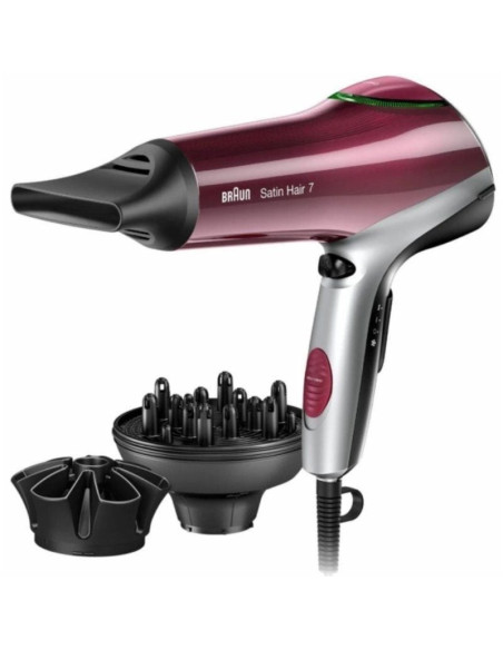 Secador braun satin hair 7 hd770e/ 2200w/ iónico/ rojo y plata
