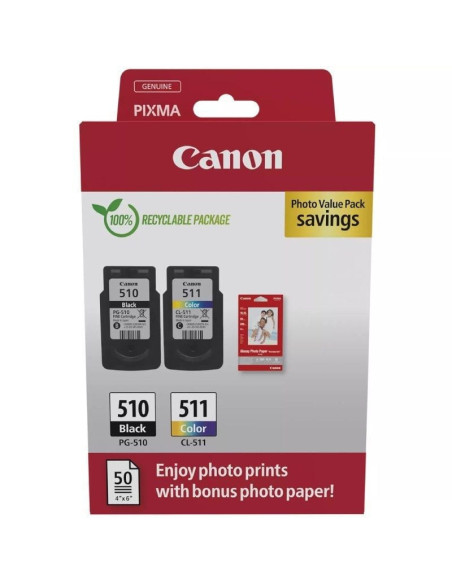 Cartucho de tinta original canon pg-510 + cl-511 multipack/ negro/ tricolor + papel fotográfico