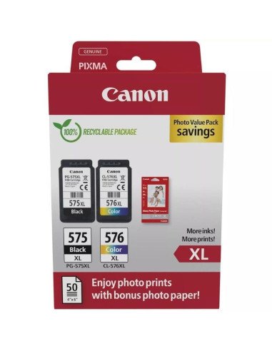 Cartucho de tinta original canon pg-575xl + cl576xl multipack alta capacidad/ negro/ tricolor + papel fotográfico