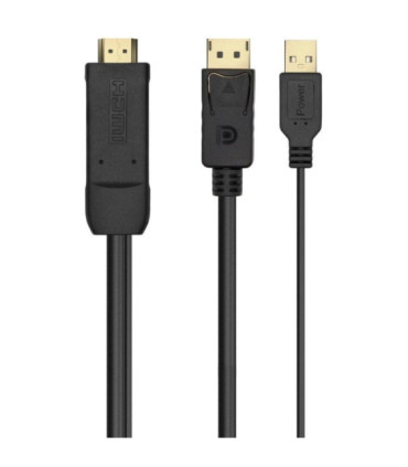 Cable conversor aisens a122-0641/ hdmi macho - displayport macho + usb macho/ hasta 10w/ 2250mbps/ 10cm + 1.8m/ negro