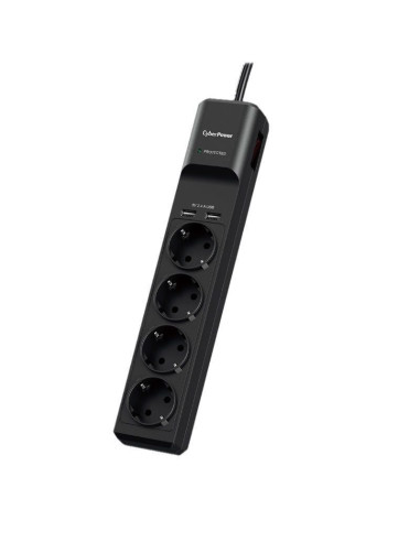 Regleta con interruptor cyberpower p0420sud0-de/ 4 tomas de corriente/ 2 usb/ cable 1.8m/ negra