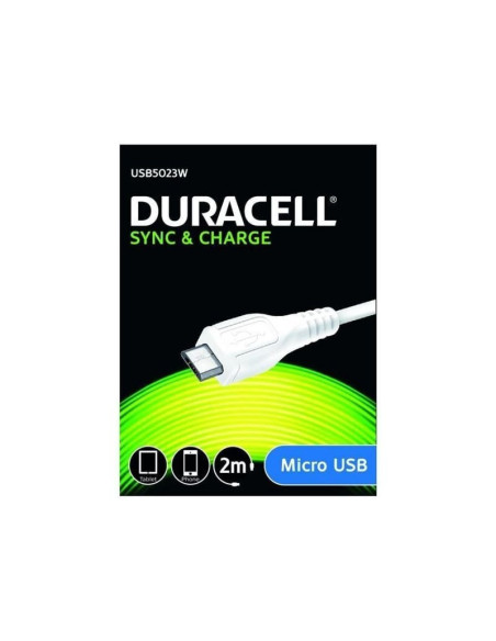 Cable usb 2.0 duracell usb5023w/ usb macho - microusb macho/ 2m/ blanco