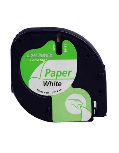 Cinta rotuladora adhesiva de papel dymo 59421/ para letratag/ 12mm x 4m/ blanca