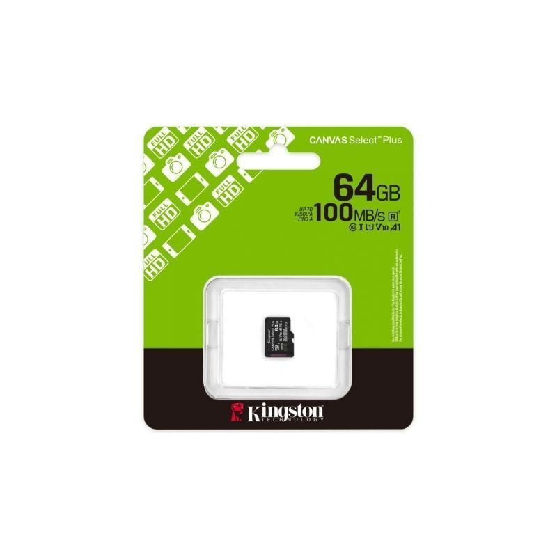 Tarjeta de memoria kingston canvas select plus 64gb microsd xc/ clase 10/ 100mbs