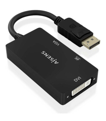 Cable conversor aisens a125-0861/ displayport macho/ vga hembra - dvi hembra - hdmi 4k hembra/ 15cm/ negro