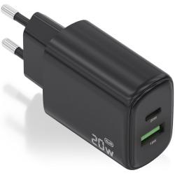 Cargador de Pared GaN Aisens A110-0910/ 1xUSB Tipo-C/ 1xUSB/ 20W/ Negro
