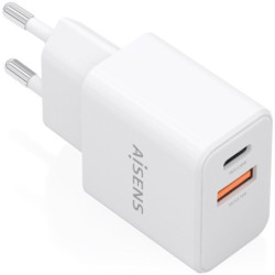 Cargador de pared gan aisens a110-1025/ 1xusb tipo-c/ 1xusb/ 20w/ blanco