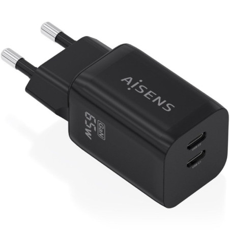 Cargador de pared gan aisens a110-1030/ 2xusb tipo-c/ 65w/ negro