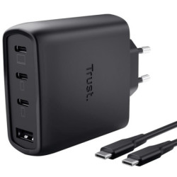 Cargador de pared gan trust maxo 65w 26067/ 3xusb tipo-c/ 1xusb/ incluye cable usb tipo-c/ 65w