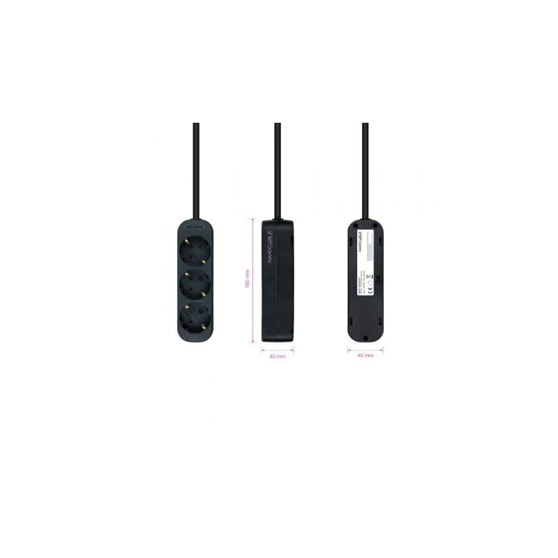 Regleta nanocable 10.38.0003-ns-bk/ 3 tomas de corriente/ cable 1.4m/ negra