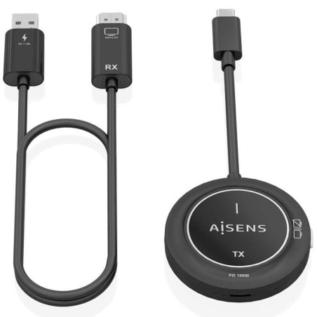 Adaptador/transmisor de vídeo inalámbrico usb tipo-c - hdmi aisens aswl-h2kc30m004-bk/ 100w