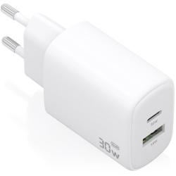 Cargador de Pared GaN Aisens A110-0977/ 1xUSB Tipo-C/ 1xUSB/ 30W/ Blanco