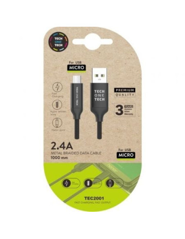 Cable usb 2.0 tech one tech tec2001/ usb macho - microusb macho/ 1m/ negro