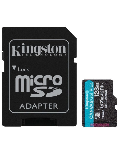 Tarjeta de memoria kingston canvas go! plus 128gb microsd xc con adaptador/ clase 10/ 170mbs