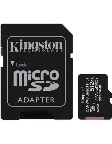 Tarjeta de memoria kingston canvas select plus 512gb microsd xc con adaptador/ clase 10/ 100mbs