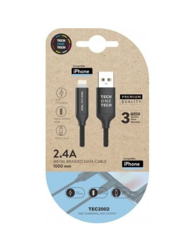 Cable usb 2.0 tech one tech tec2002/ usb macho - lightning macho/ 1m/ negro