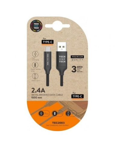 Cable usb 2.0 tech one tech tec2003/ usb tipo-c macho - usb macho/ 1m/ negro