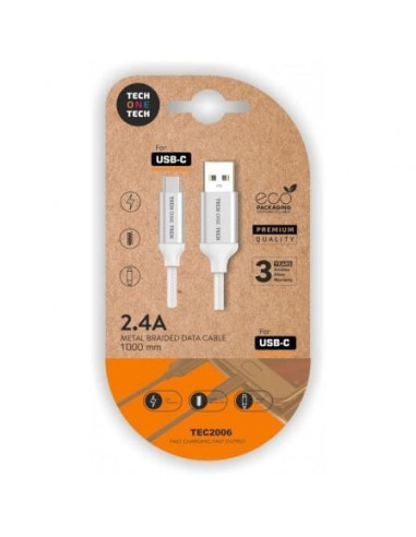 Cable usb 2.0 tech one tech tec2006/ usb tipo-c macho - usb macho/ 1m/ blanco